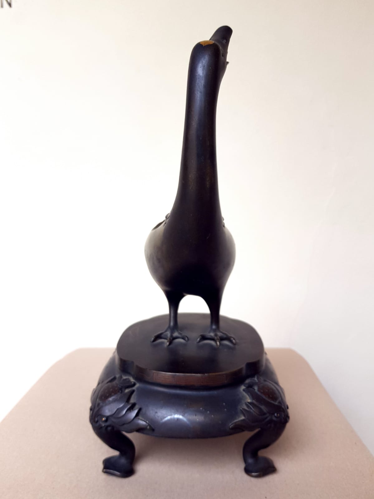 Large Antique Japanese Bronze Goose Incense Burner (Koro), Meiji Period, late 19th Century