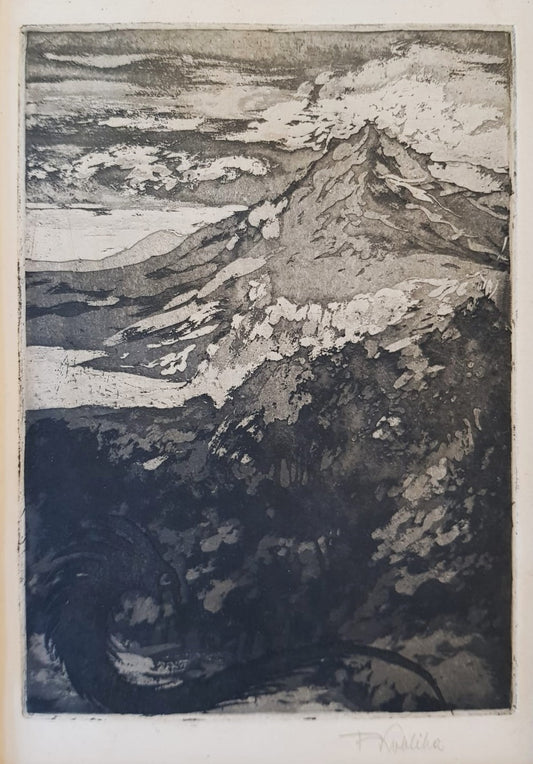 František Kobliha – "Dragon in the Mountains" – Original Signed Aquatint, Czechoslovakia, 1930s