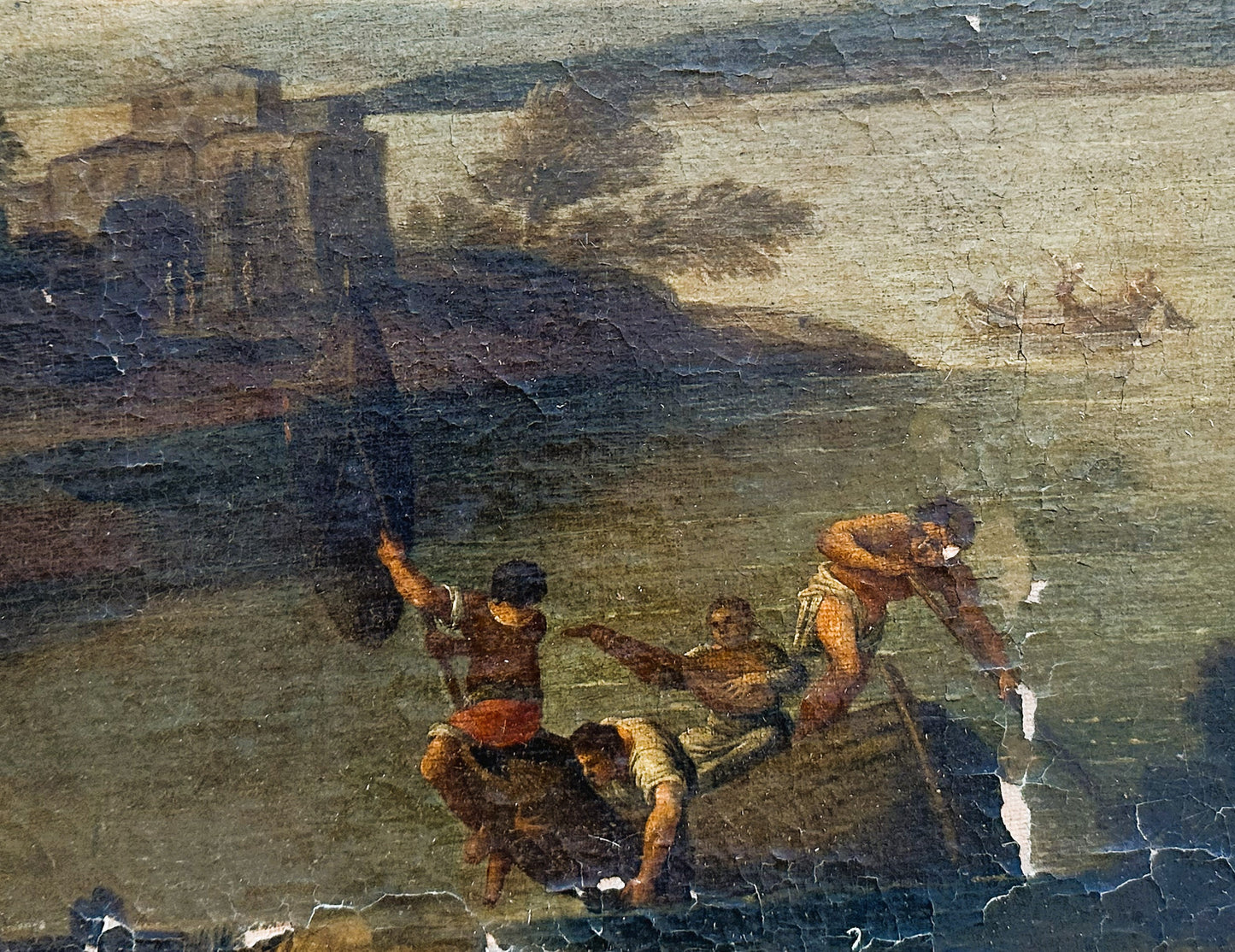 Manner of Domenico Zampieri, called il Domenichino, Lakeside Landscape with Boat and Figures,  Italy, 17th Century