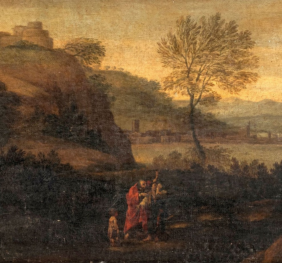 Manner of Domenico Zampieri, called il Domenichino, Landscape with the Expulsion of Hagar, Oil on Canvas, Italy, 17th Century