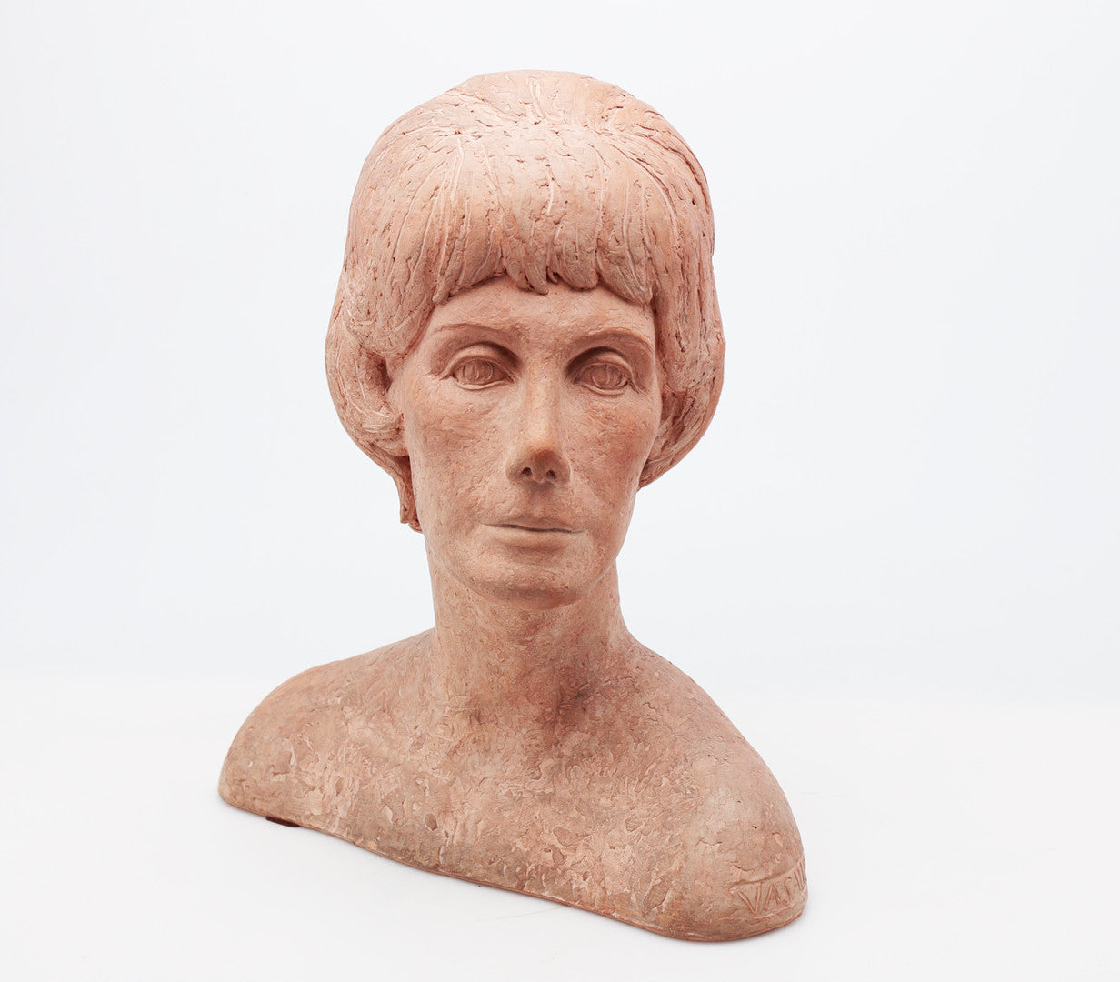 Jacinto Busto Vasallo (1922-1987) "A Girl" Terracotta Bust Sculpture, Spain, mid 20th Century