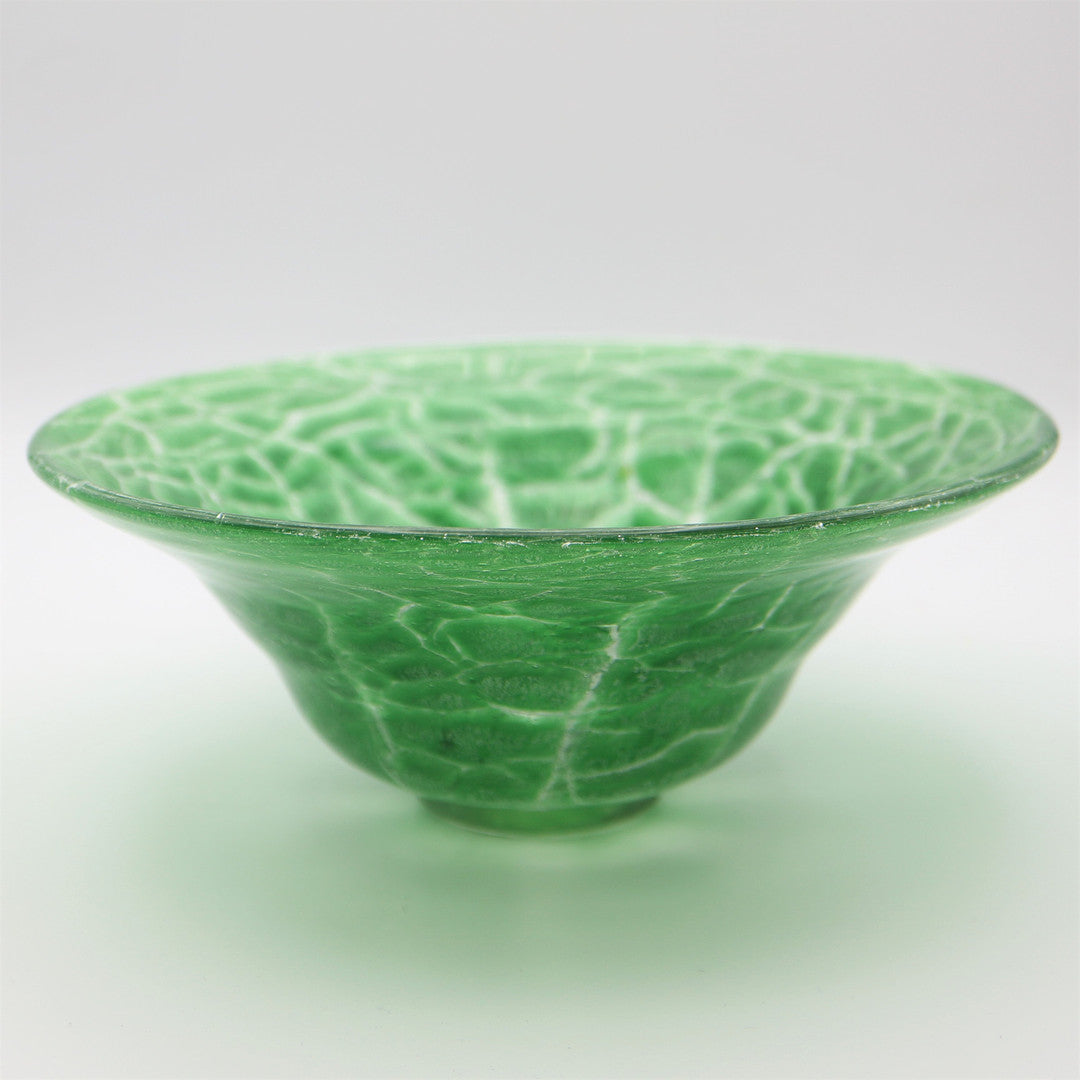 Art Deco WMF Ikora "Craquelé" Green Glass Bowl, Designed by Karl Wiedmann, Germany 1930s