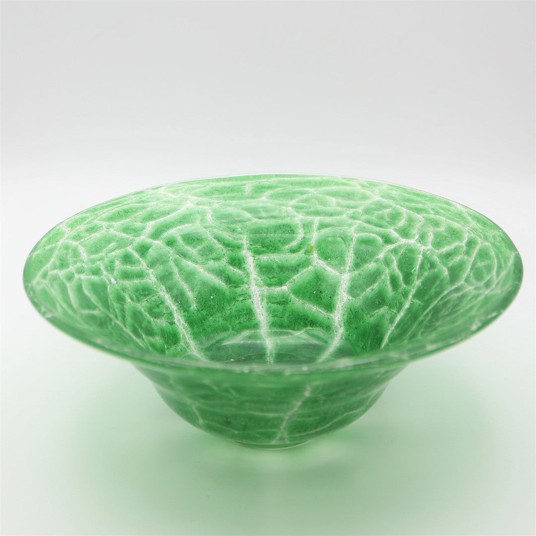 Art Deco WMF Ikora "Craquelé" Green Glass Bowl, Designed by Karl Wiedmann, Germany 1930s
