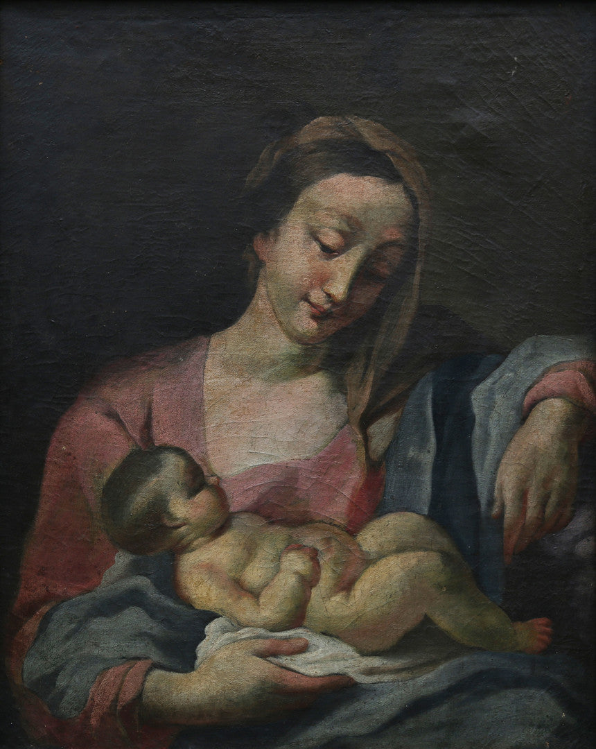 "Madonna And Child", Oil on Canvas, Italian School, 18th Century