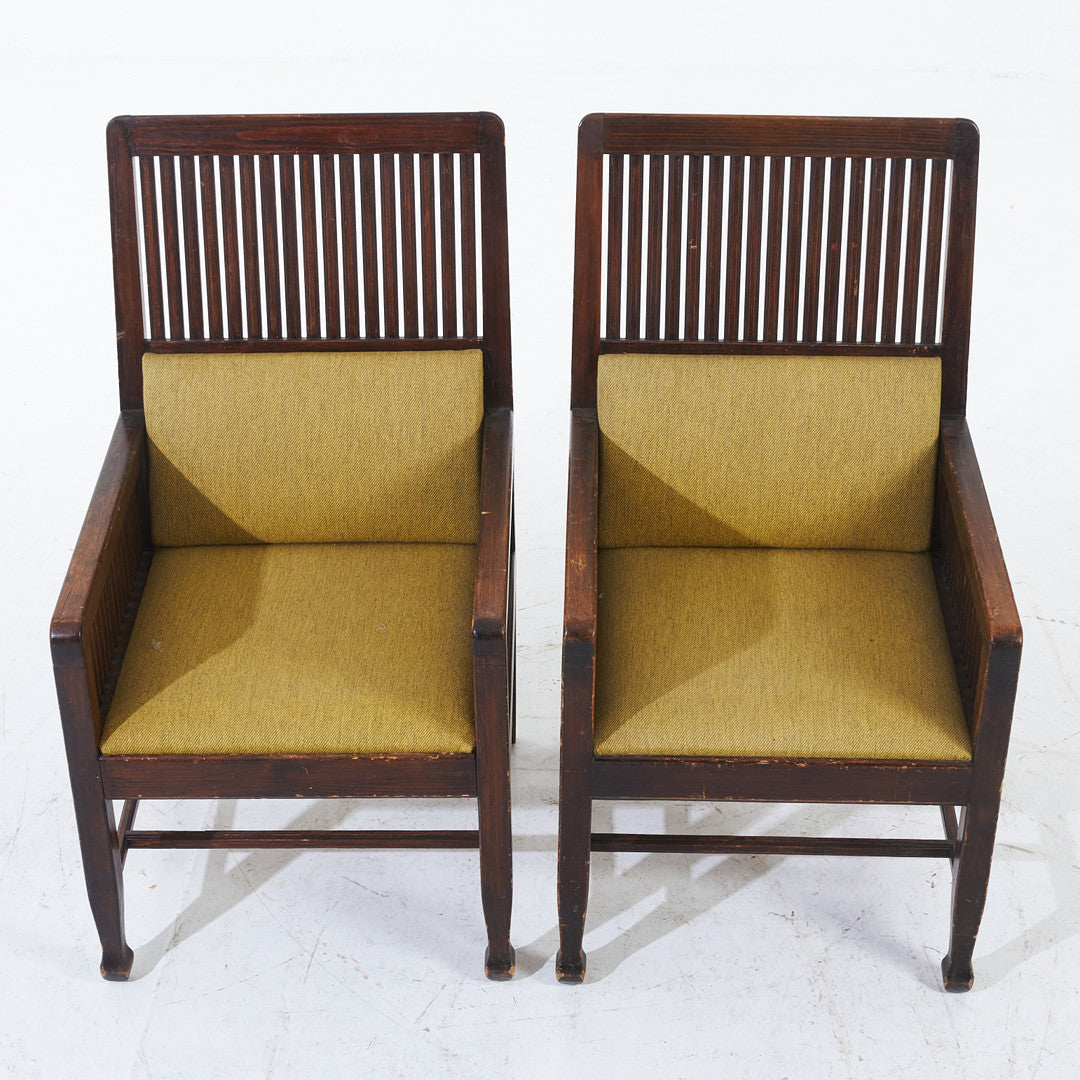 Pair of Art Nouveau Armchairs, Stained Pine, early 20th Century