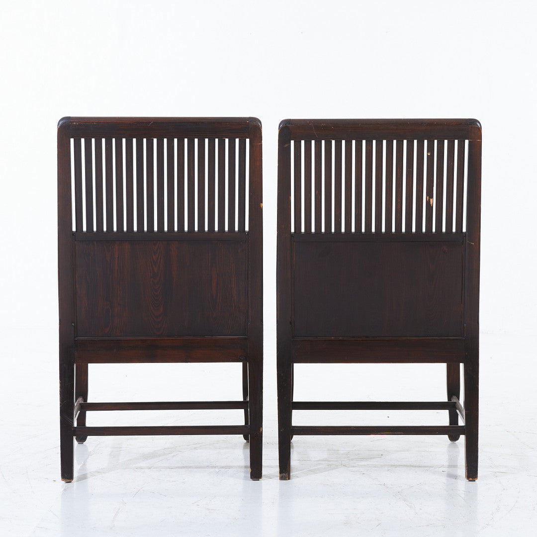 Pair of Art Nouveau Armchairs, Stained Pine, early 20th Century