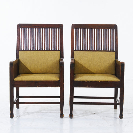 Pair of Art Nouveau Armchairs, Stained Pine, early 20th Century