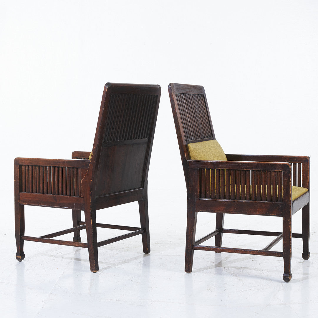 Pair of Art Nouveau Armchairs, Stained Pine, early 20th Century