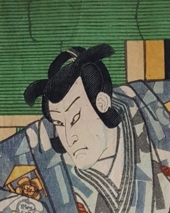 Antique Woodblock Print, Ukiyo-e, Utagawa School, Portrait of Kabuki Actor, Edo Period