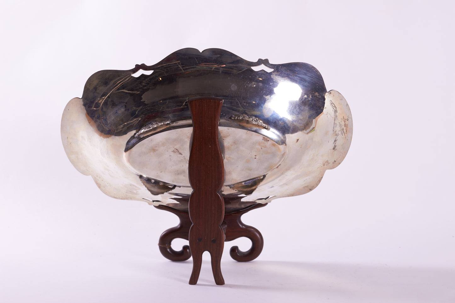 Antique 900 Silver Oval Bowl with Semi-Precious Stones