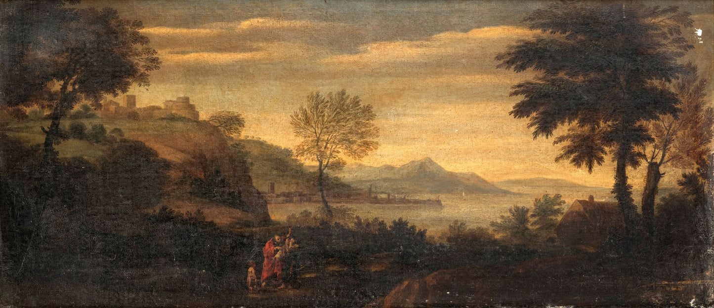 Manner of Domenico Zampieri, called il Domenichino, Landscape with the Expulsion of Hagar, Oil on Canvas, Italy, 17th Century