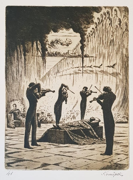 "Poslední píseň" (The Last Song) – Original Print by Jan Konůpek, Czechoslovakia, 1922