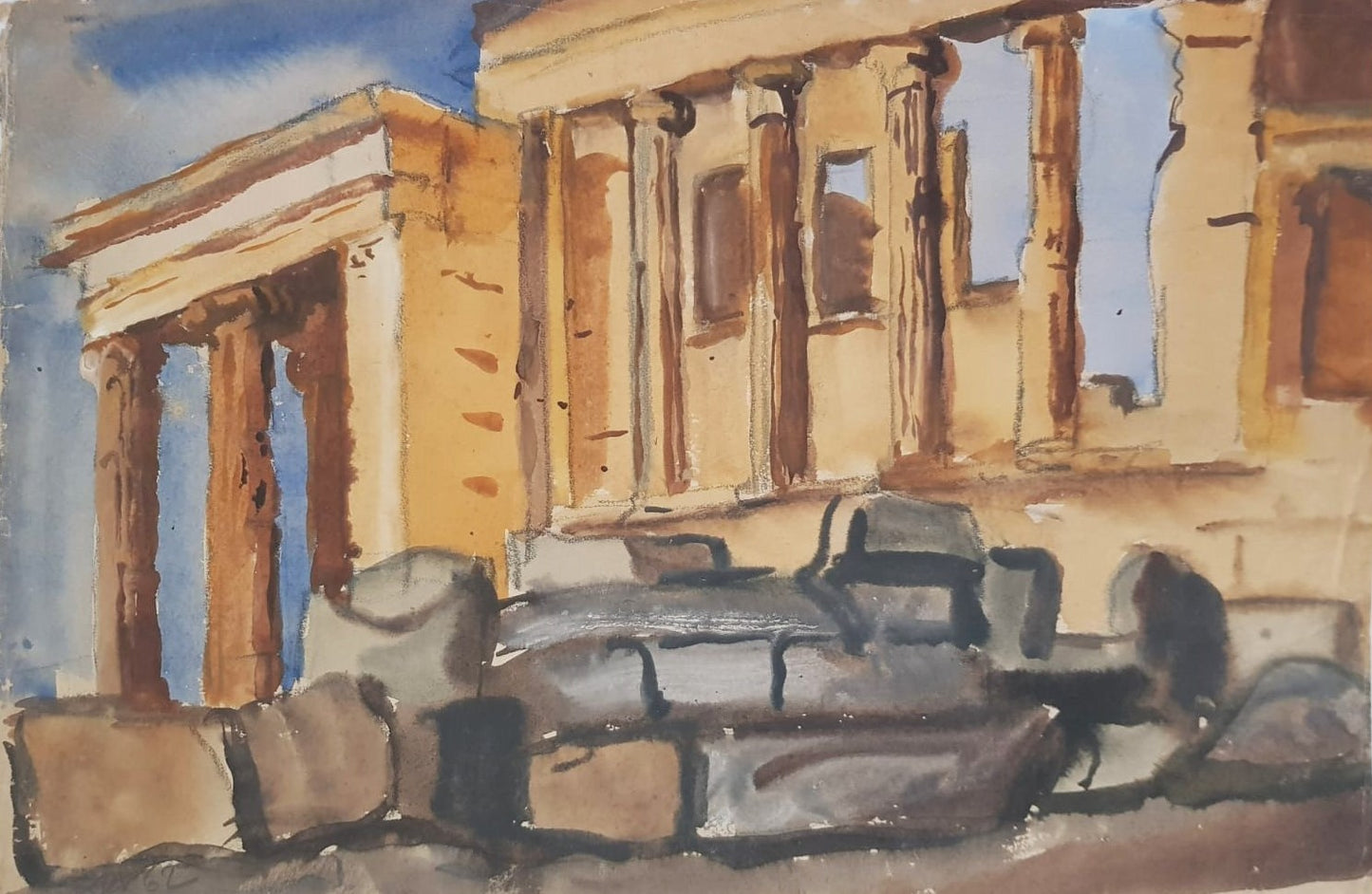 Lev Šimák - Acropolis (1962), watercolor on paper, 44,5cm x 30cm, signed and dated